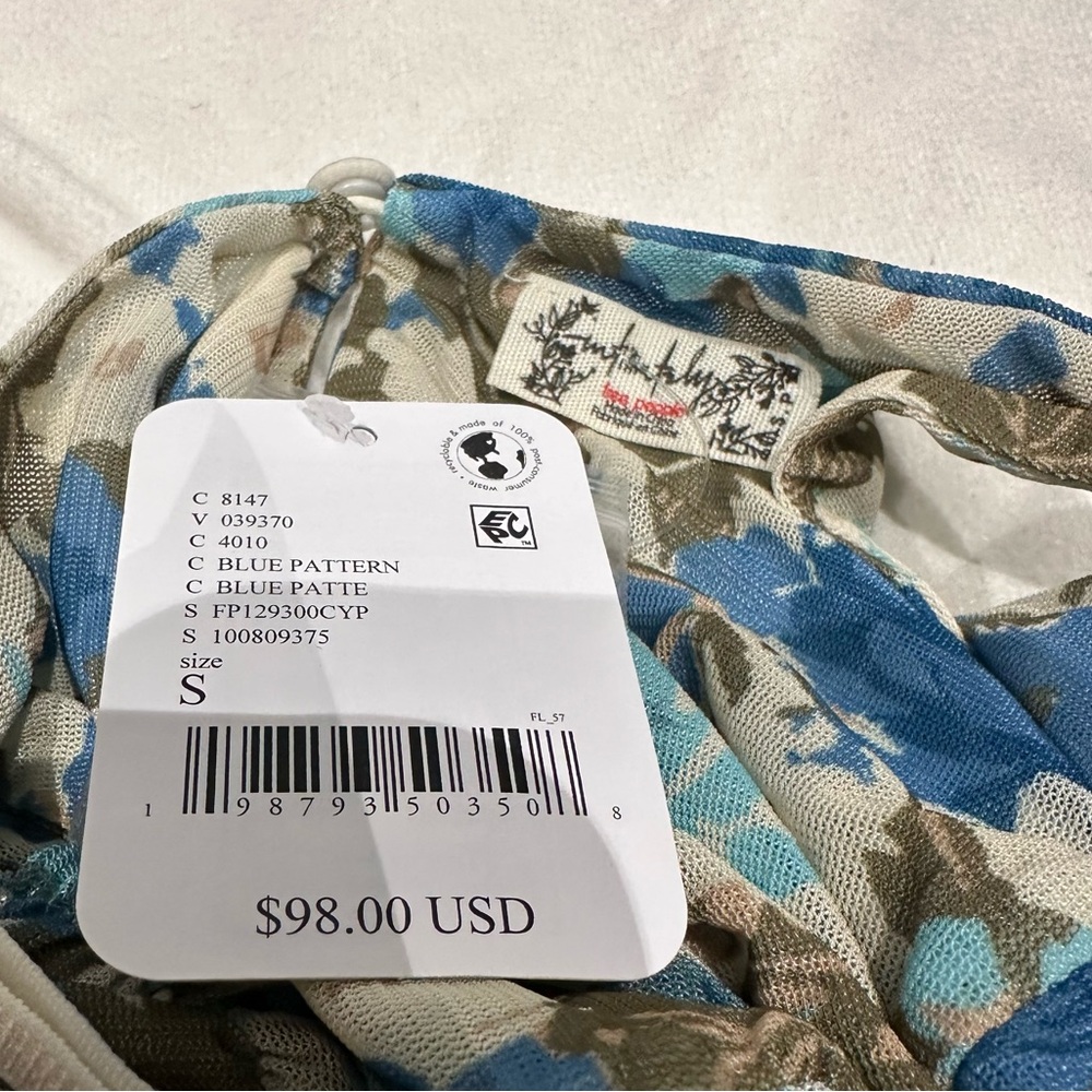 Free People | Long Live Printed Bodycon Dress or Slip Blue | Small New with Tag - Picture 15 of 16